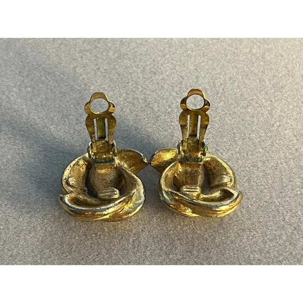 VTG Givenchy Clip On Earrings Gold Tone Swirl Glam Regency Signed